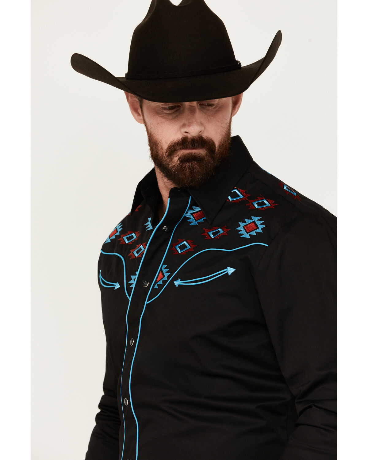 Image #2 - Rodeo Clothing Men's Fancy Smiley Yoke Embroidered Long Sleeve Snap Western Shirt, , hi-res