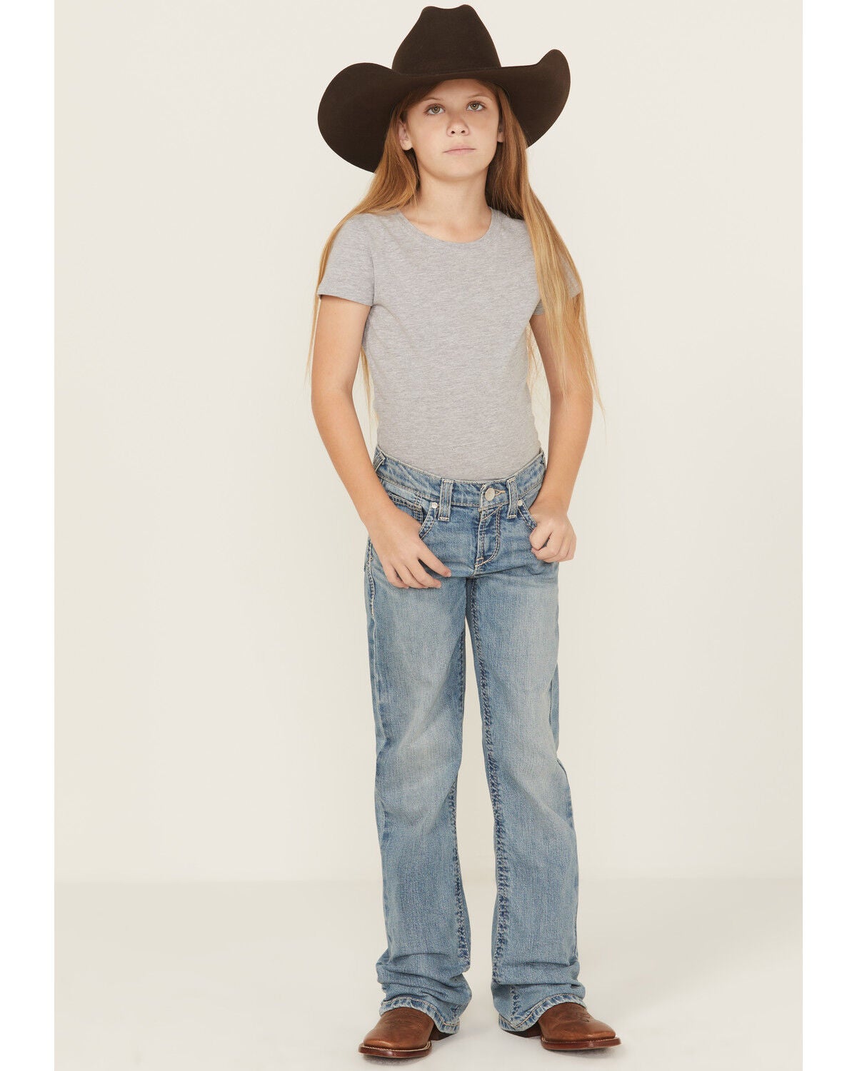 Ariat Girls' Amora Medium Wash Bootcut Denim Jeans, Blue, hi-res
