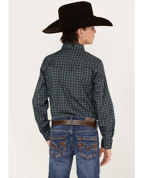Image #4 - Panhandle Boys' Woven Stripe Print Long Sleeve Western Snap Shirt, Light Blue, hi-res