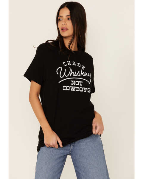 Ali Dee Women's Black Chase Whiskey Not Cowboys Graphic Tee, Black, hi-res