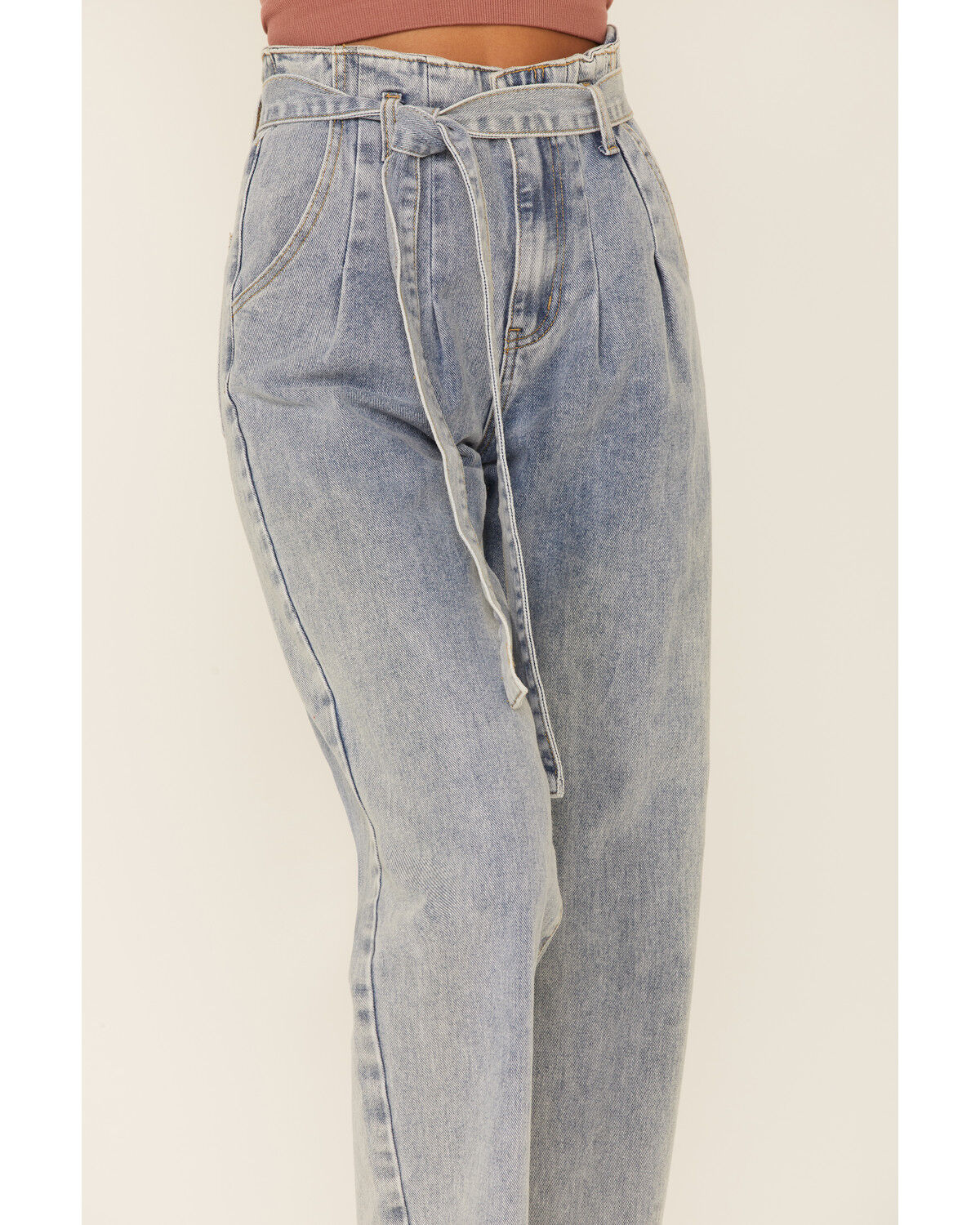 Image #2 - Wishlist Women's Acid Wash Tie Waist High Rise Jeans, Blue, hi-res