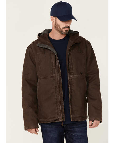 Image #1 - Hawx Men's Brown Castile Weathered Duck Hooded Zip-Front Insulated Work Jacket , Brown, hi-res