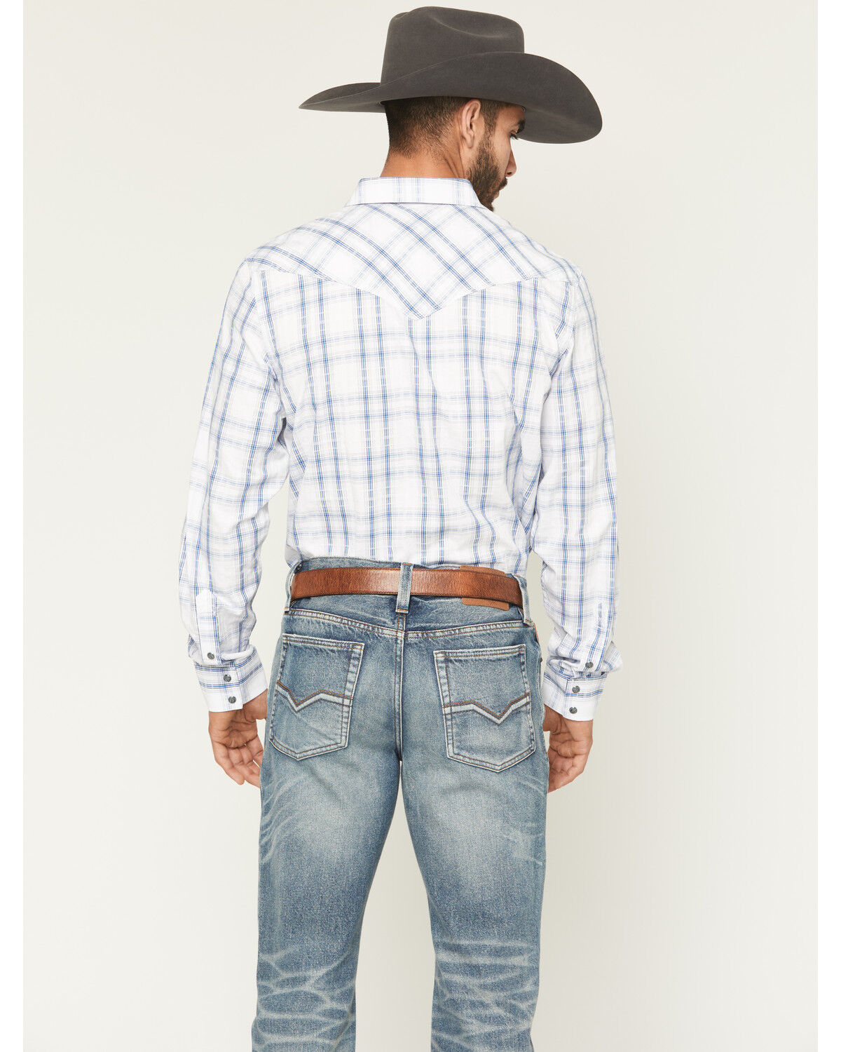 Image #4 - Moonshine Spirit Men's All Day Long Dobby Plaid Print Long Sleeve Snap Western Shirt, White, hi-res