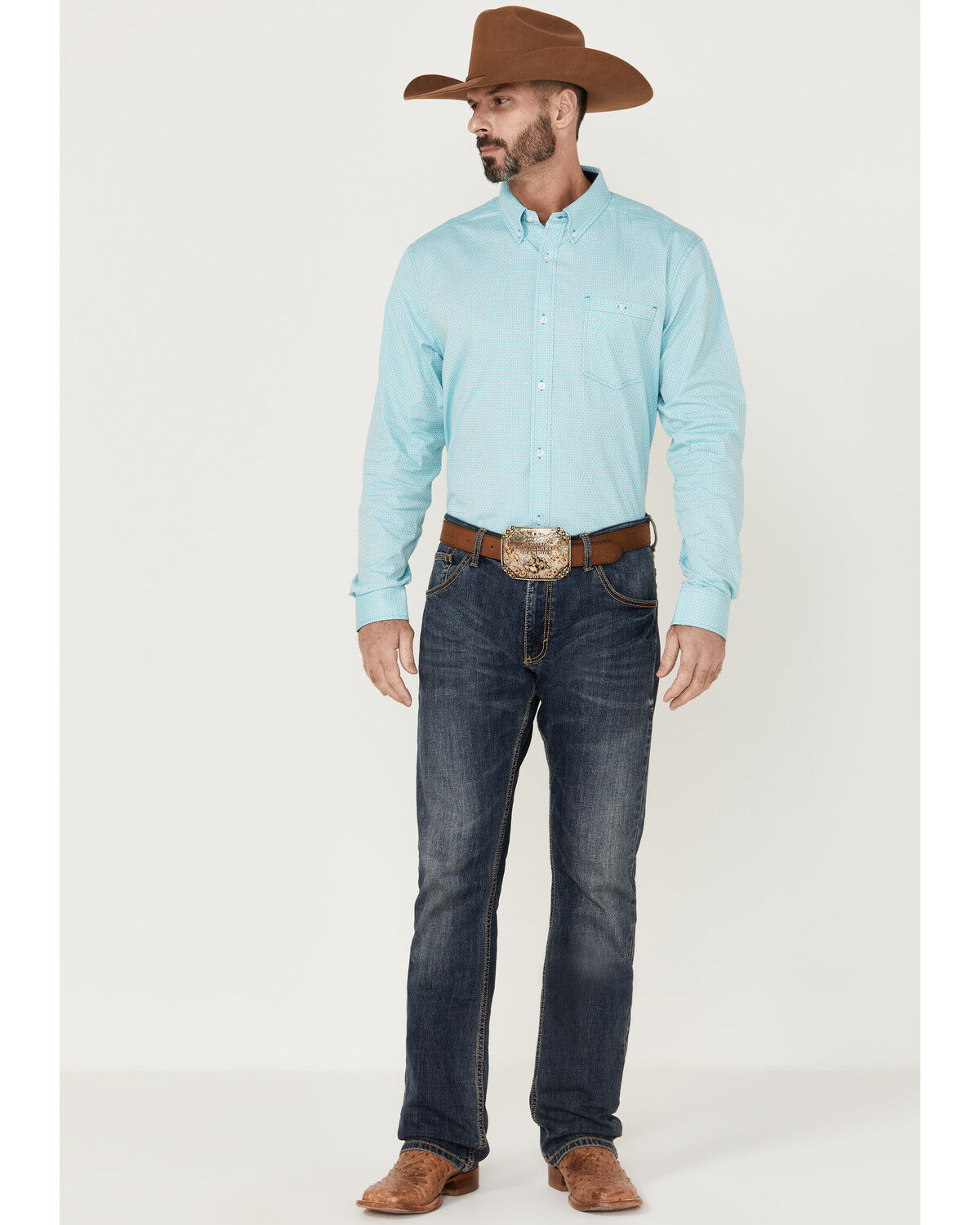 Image #2 - RANK 45® Men's Heeler Textured Solid Long Sleeve Button-Down Western Shirt, Turquoise, hi-res