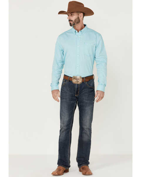 Image #2 - RANK 45® Men's Heeler Textured Solid Long Sleeve Button-Down Western Shirt , Turquoise, hi-res