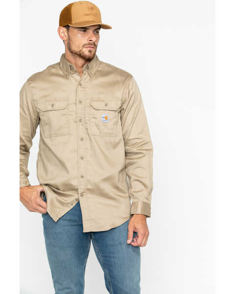 Image #1 - Carhartt Men's FR Solid Twill Long Sleeve Work Shirt, Khaki, hi-res