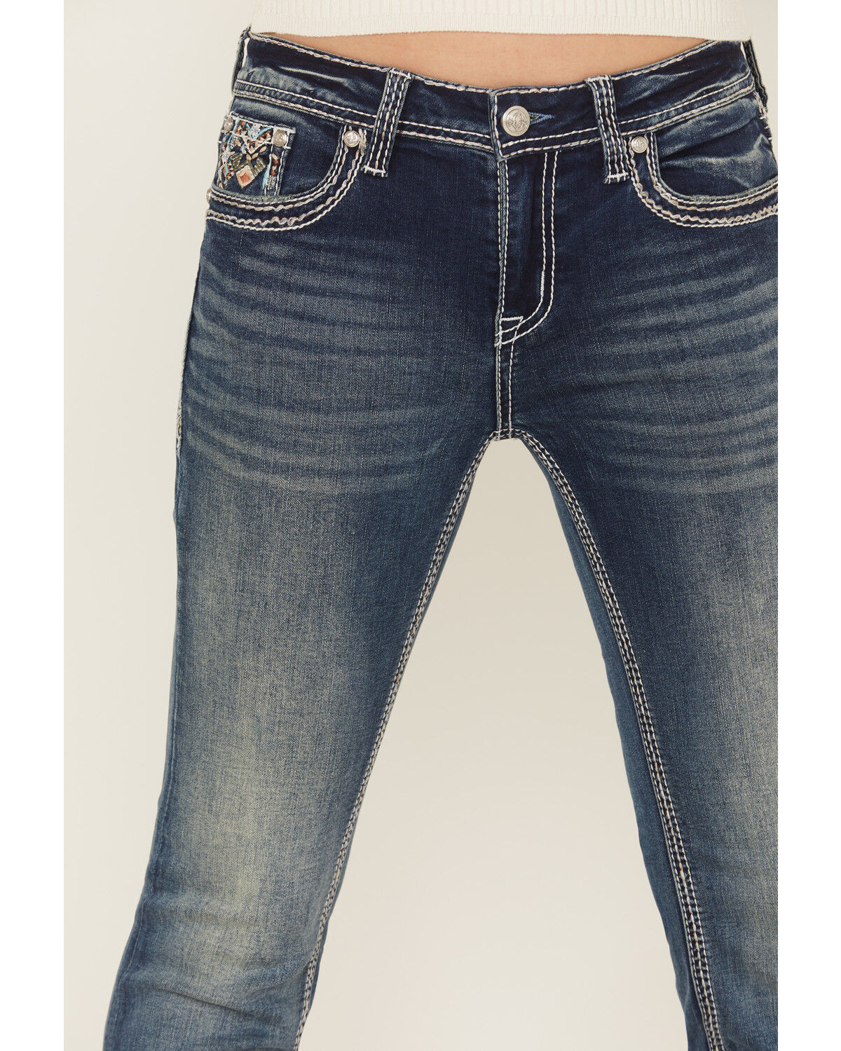 Image #4 - Grace in LA Women's Medium Wash Geo Print Embroidered Bootcut Stretch Denim Jeans, Medium Wash, hi-res