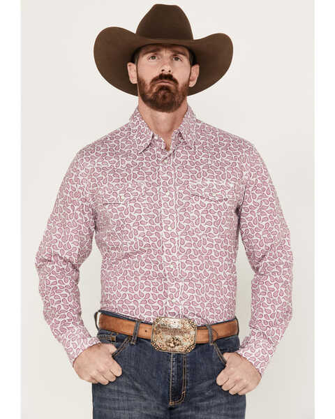 Wrangler 20x Men's Paisley Print Long Sleeve Pearl Snap Western Competition Shirt, Pink, hi-res