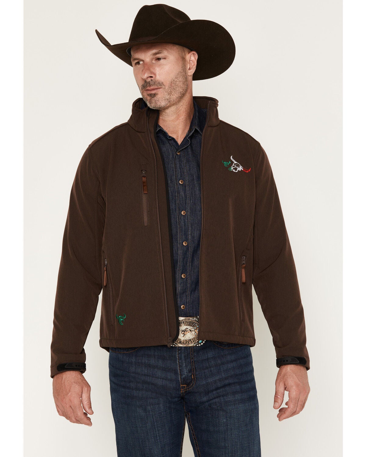 Cowboy Hardware Men's Hecho en Mexico Softshell Jacket, Dark Brown, hi-res