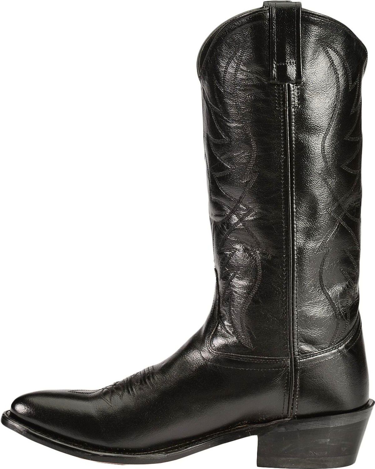 Image #3 - Old West Men's Smooth Leather Western Boots - Round Toe, Black, hi-res