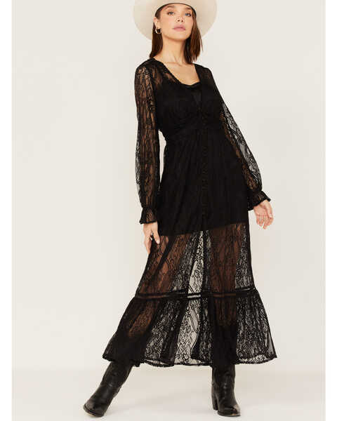 Image #1 - Shyanne Women's Floral Lace Duster Dress, Black, hi-res