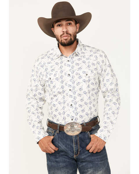 Cody James Men's Axle Floral Print Long Sleeve Snap Western Shirt, Sand, hi-res