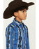 Image #2 - Wrangler Boys' Southwestern Striped Long Sleeve Pearl Snap Western Shirt, Blue, hi-res
