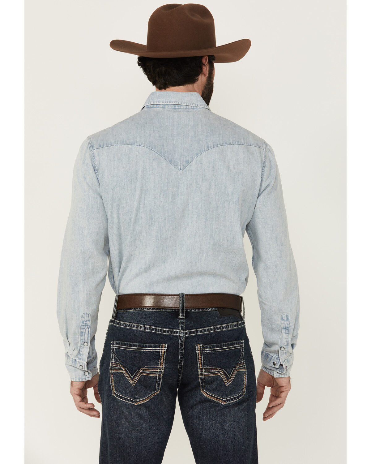 Image #4 - Rock & Roll Denim Men's Light Wash Long Sleeve Snap Denim Shirt, Light Wash, hi-res