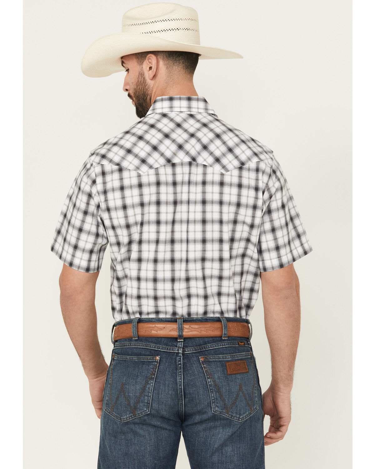 Image #4 - Wrangler Retro Men's Plaid Print Short Sleeve Snap Western Shirt, White, hi-res