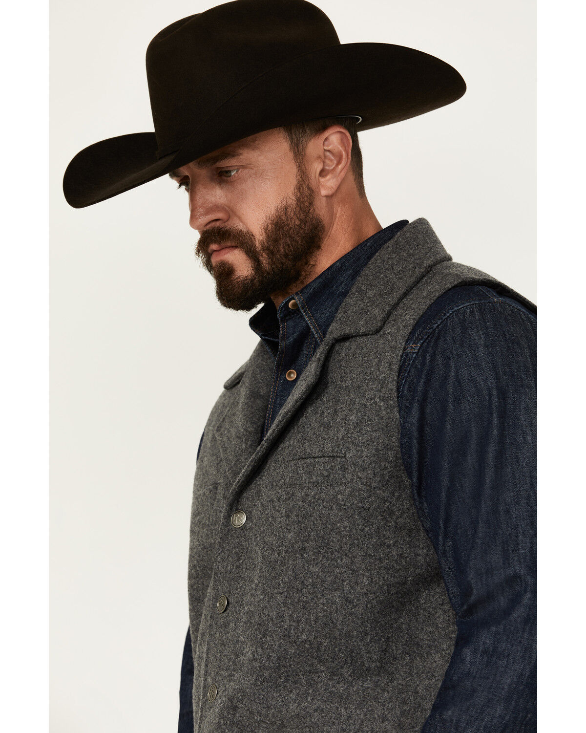 Image #2 - Powder River Outfitters Men's Heathered Wool Vest, Charcoal, hi-res