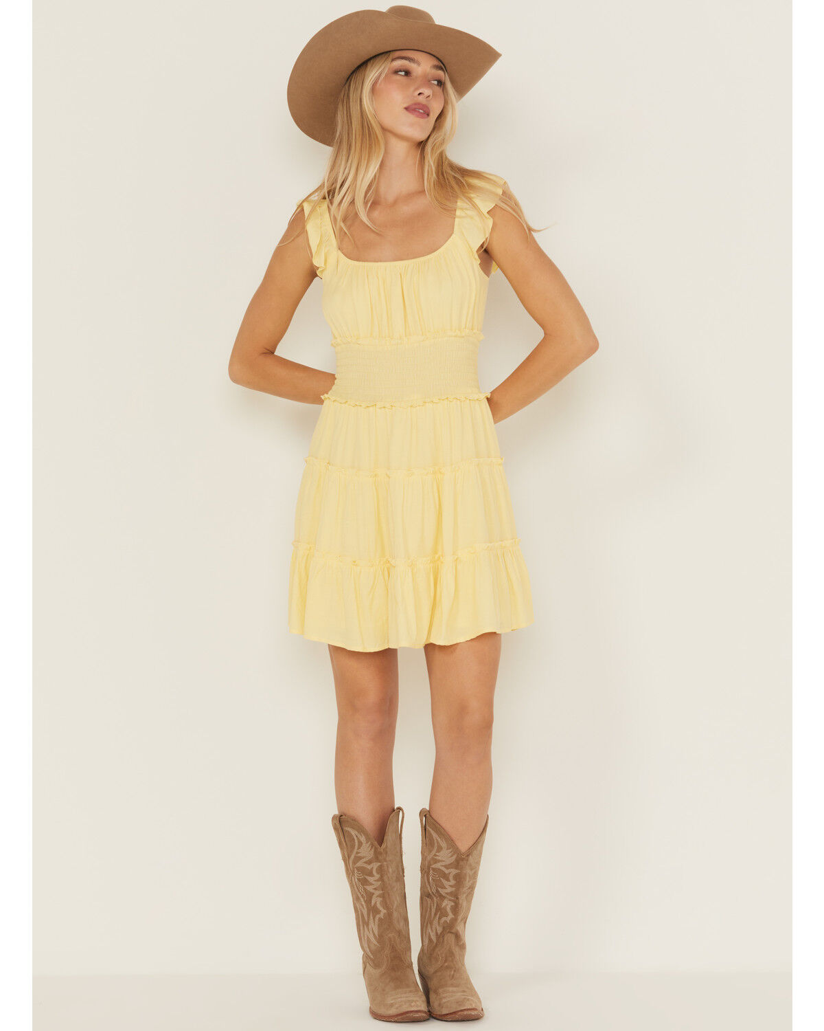 Image #1 - Ash & Violet Women's Smocked Waist Mini Dress, Yellow, hi-res