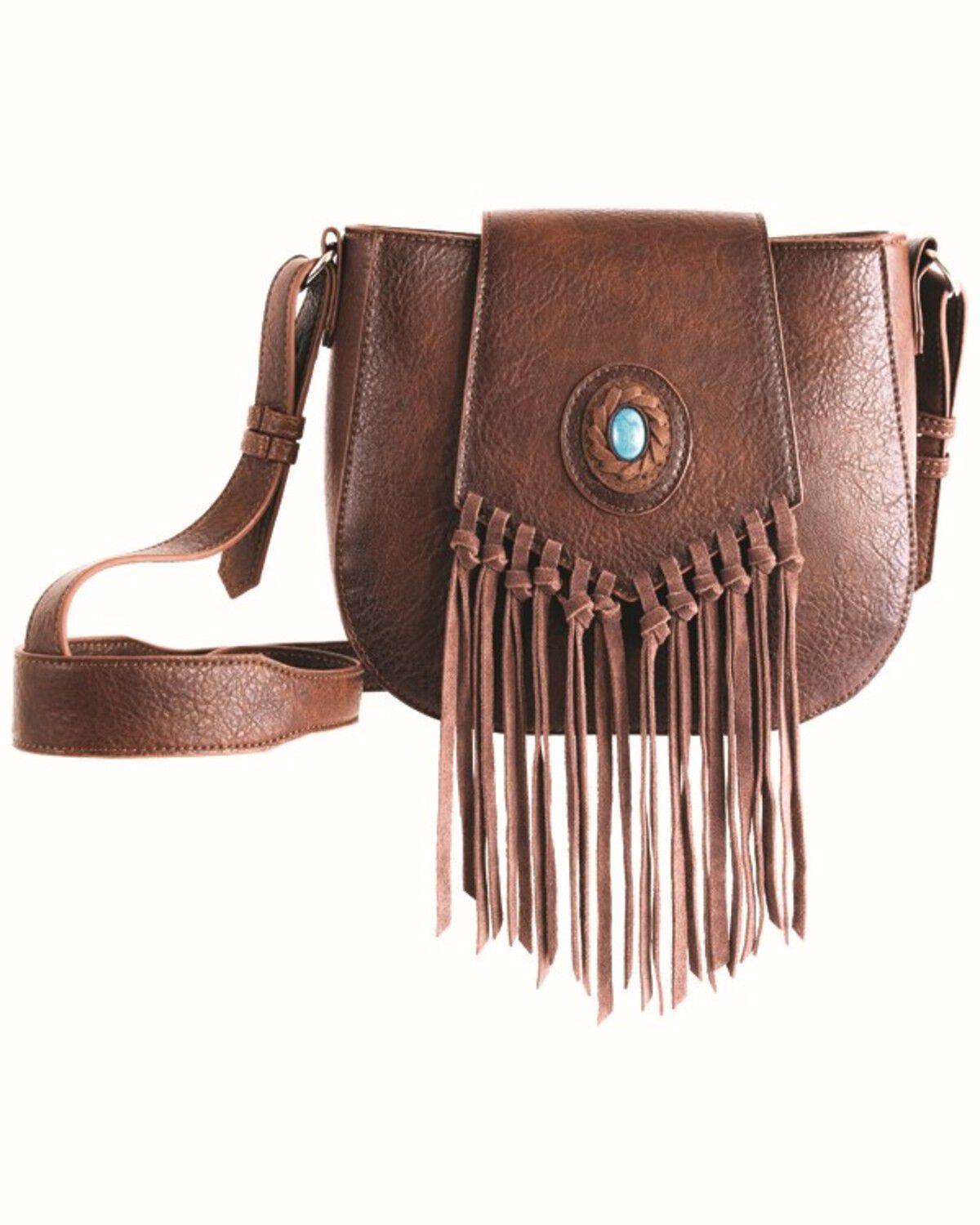 Image #1 - Justin Women's Concho Fringe Crossbody Bag, Brown, hi-res