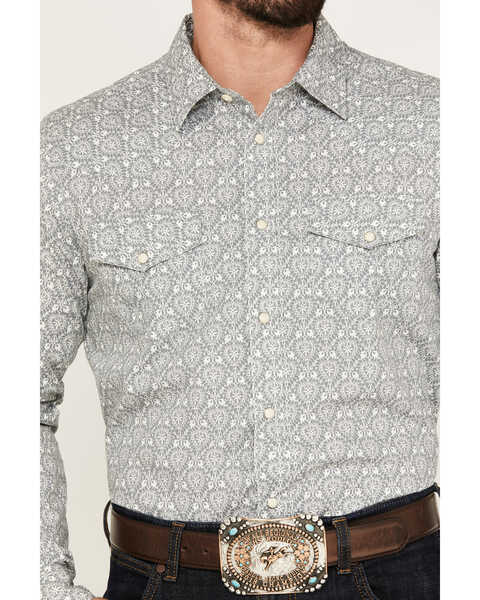 Image #3 - Gibson Men's Goldfield Floral Print Long Sleeve Western Pearl Snap Shirt , Steel, hi-res