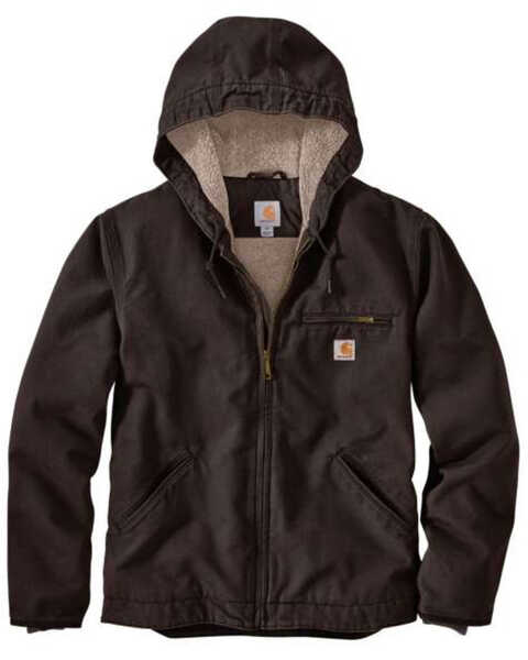 Image #1 - Carhartt Men's Washed Duck Sherpa Lined Hooded Work Jacket , Brown, hi-res