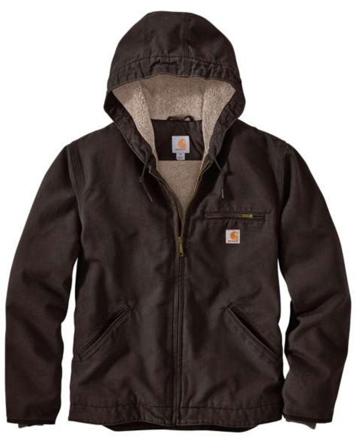 Image #1 - Carhartt Men's Washed Duck Sherpa Lined Hooded Work Jacket, Brown, hi-res