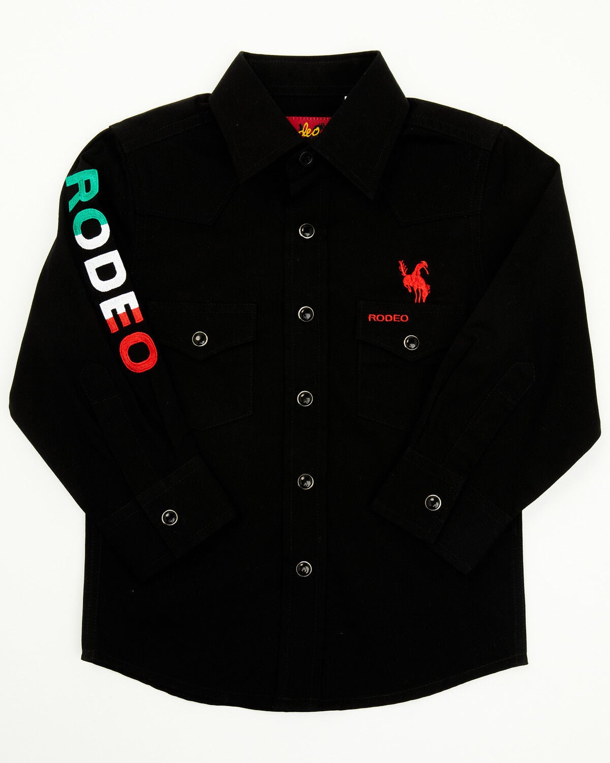 Rodeo Clothing Boys' Mexico Rodeo Long Sleeve Snap Western Shirt, Black, hi-res