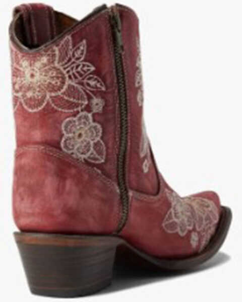 Image #4 - Corral Women's Flowered Embroidery Ankle Western Booties - Snip Toe, Red/brown, hi-res