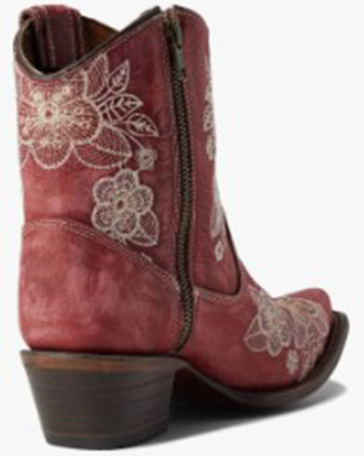Image #4 - Circle G Women's Flowered Embroidery Ankle Western Booties - Snip Toe, Red/brown, hi-res