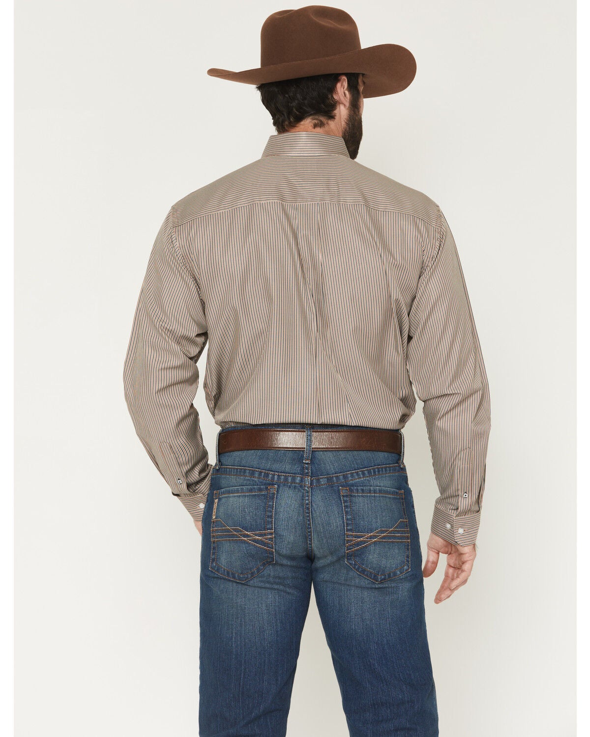Image #4 - Cinch Men's Striped Print Tencel Long Sleeve Button-Down Western Shirt, Brown, hi-res