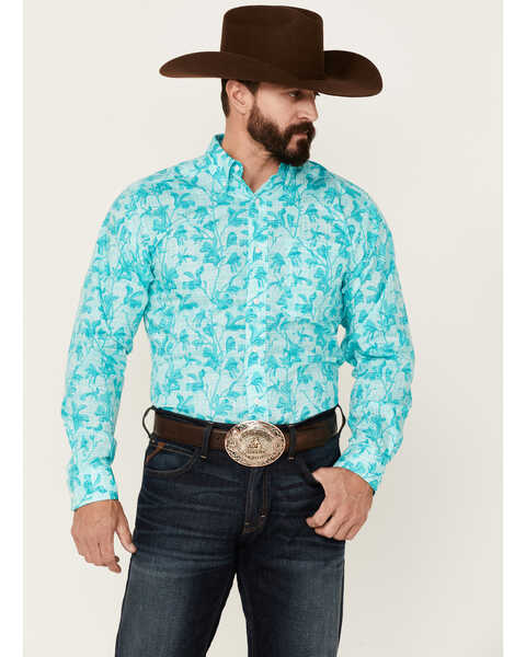 Ariat Men's WF Hassan Floral Print Long Sleeve Button Down Western Shirt , Turquoise, hi-res