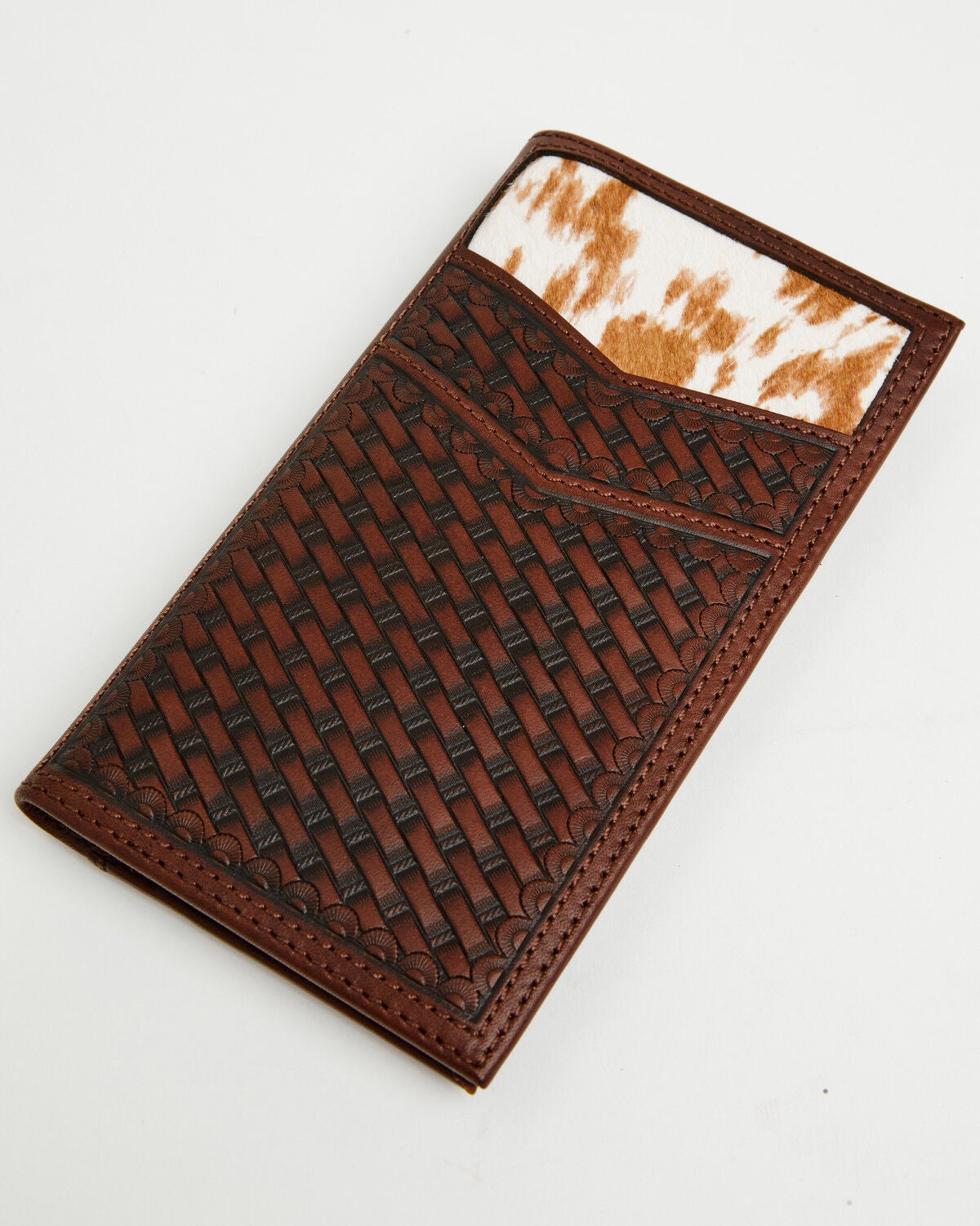 Image #1 - Cody James Men's Hutton Basket Weave Tooled Hair-On Bifold Rodeo Wallet, Brown, hi-res