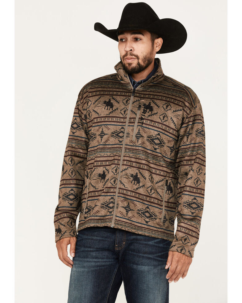 Ariat Men's Caldwell Southwestern Zip Front Reinforced Fleece Sweatshirt , Brown, hi-res