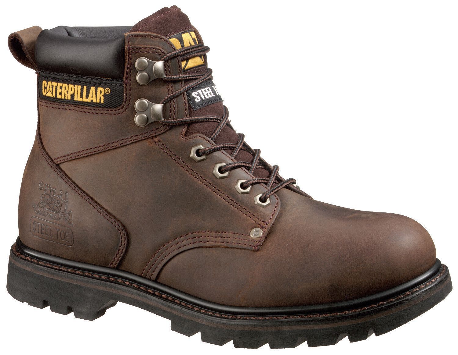 CAT Men's 6" Second Shift Lace-Up Work Boots - Steel Toe, Dark Brown, hi-res