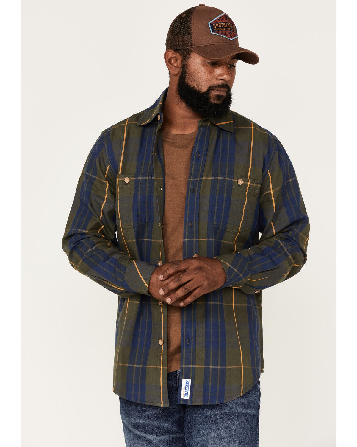 Image #1 - Resistol Men's Longmont Large Plaid Button Down Western Shirt, Olive, hi-res
