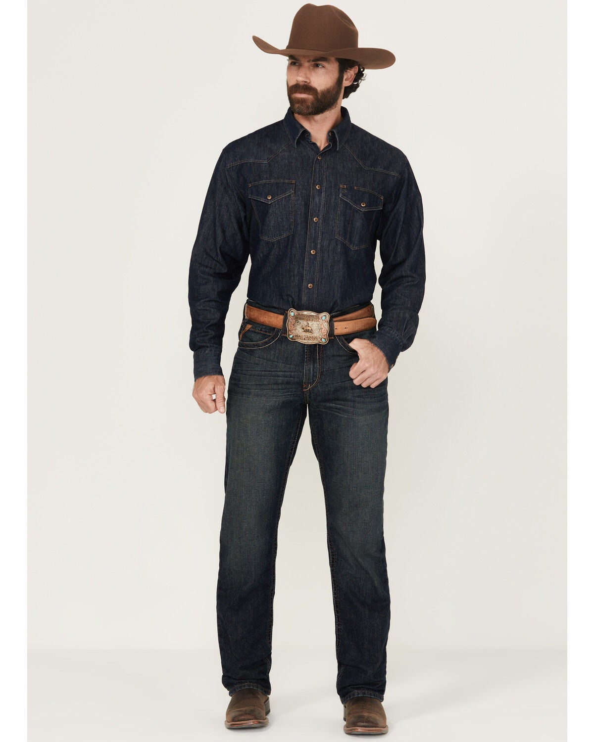 Ariat Men's M2 Dusty Road Dark Wash Relaxed Bootcut Jeans, Denim, hi-res