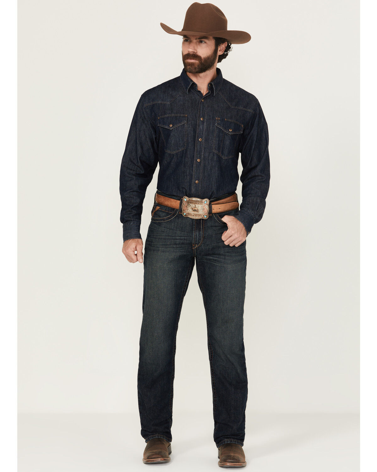 Image #1 - Ariat Men's M2 Dusty Road Dark Wash Relaxed Bootcut Jeans, Denim, hi-res