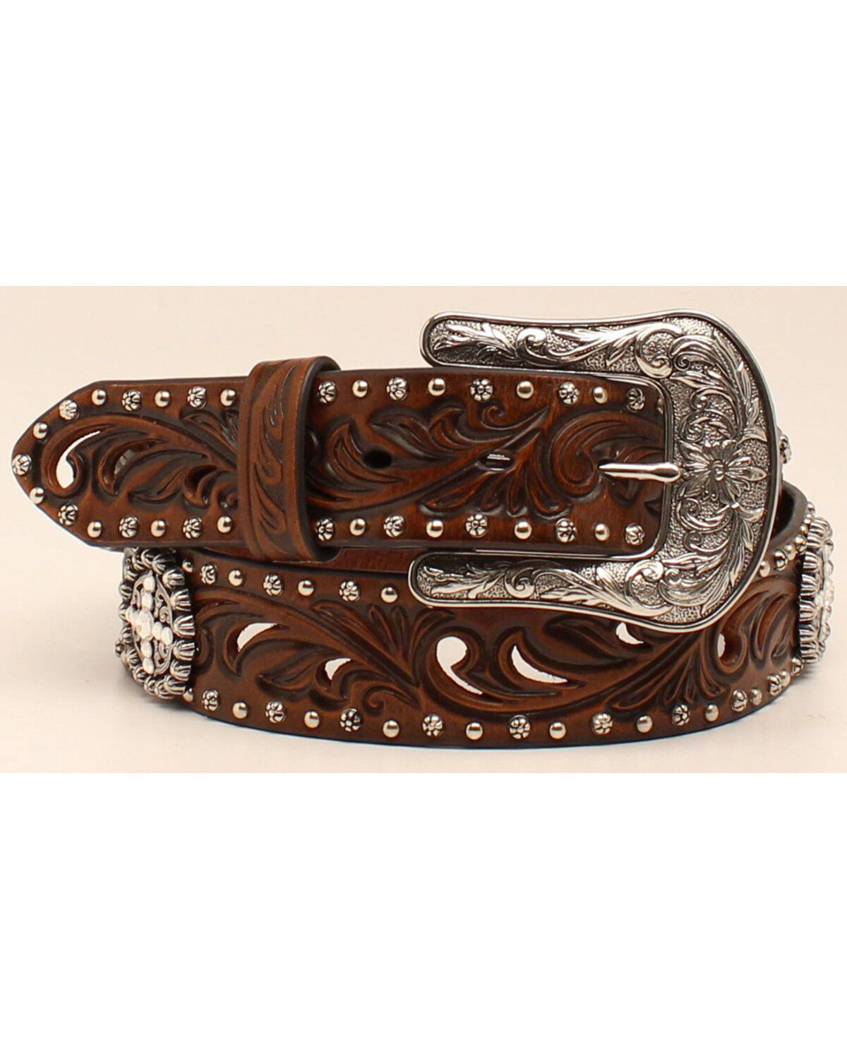 Image #1 - Ariat Women's 1 1/2" Embossed Concho Belt, Brown, hi-res