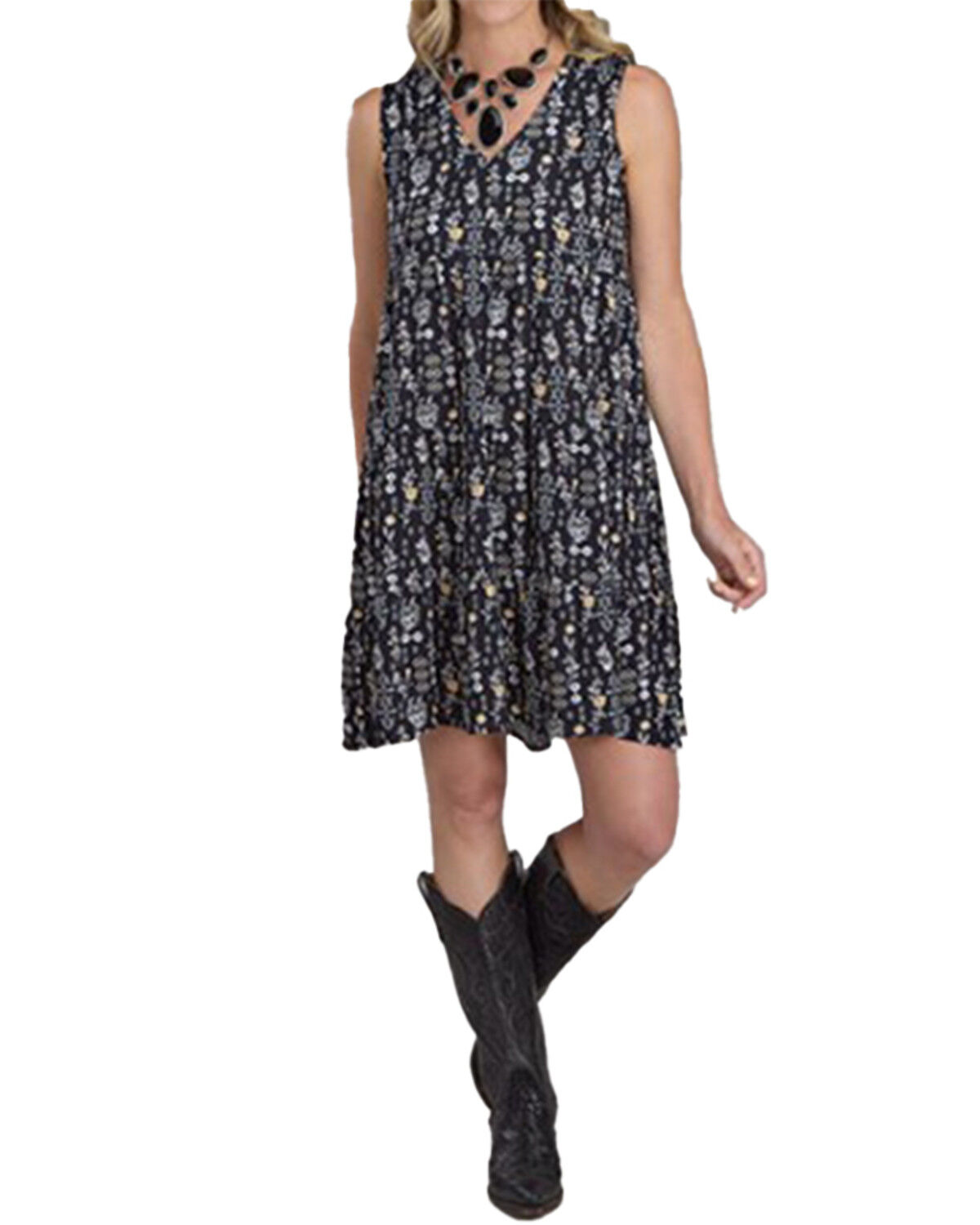 Image #1 - Roper Women's Floral Print Sleeveless Mini Dress, Black, hi-res