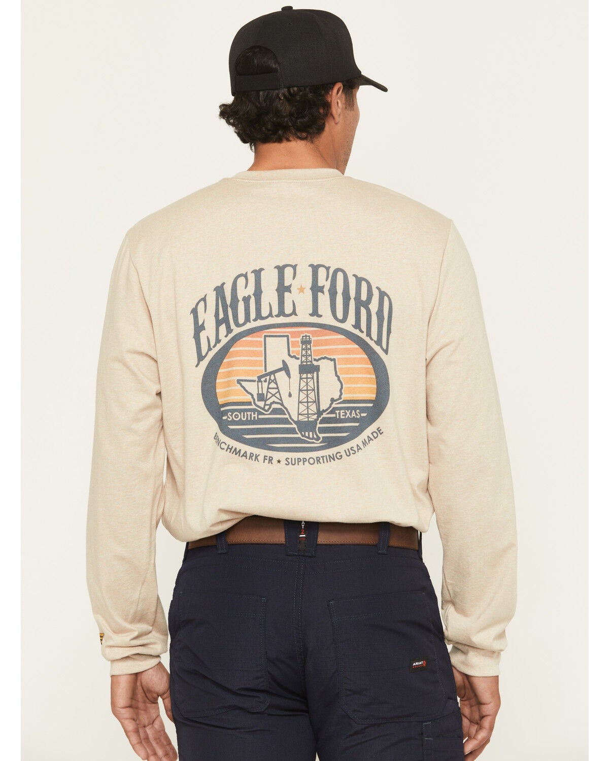Benchmark FR Men's FR Ford Shale of South Texas Long Sleeve Work T-Shirt, Beige, hi-res