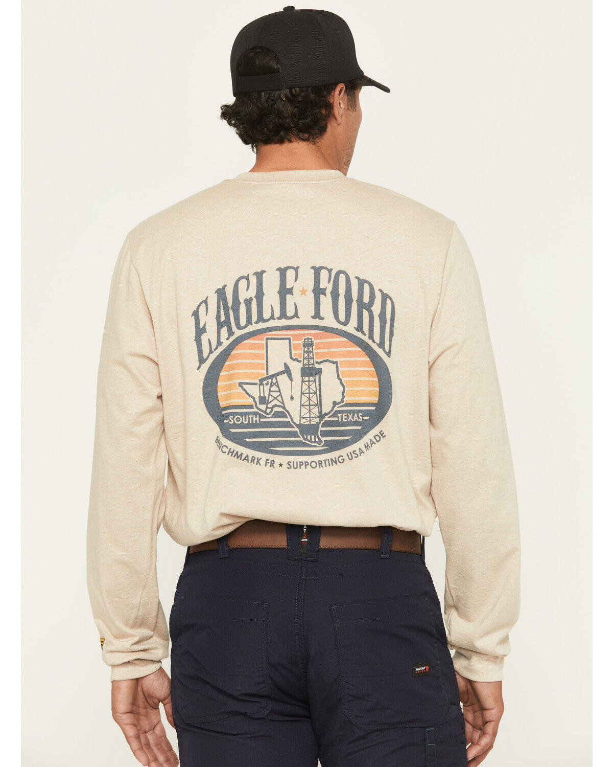 Image #1 - Benchmark FR Men's FR Ford Shale of South Texas Long Sleeve Work T-Shirt, Beige, hi-res