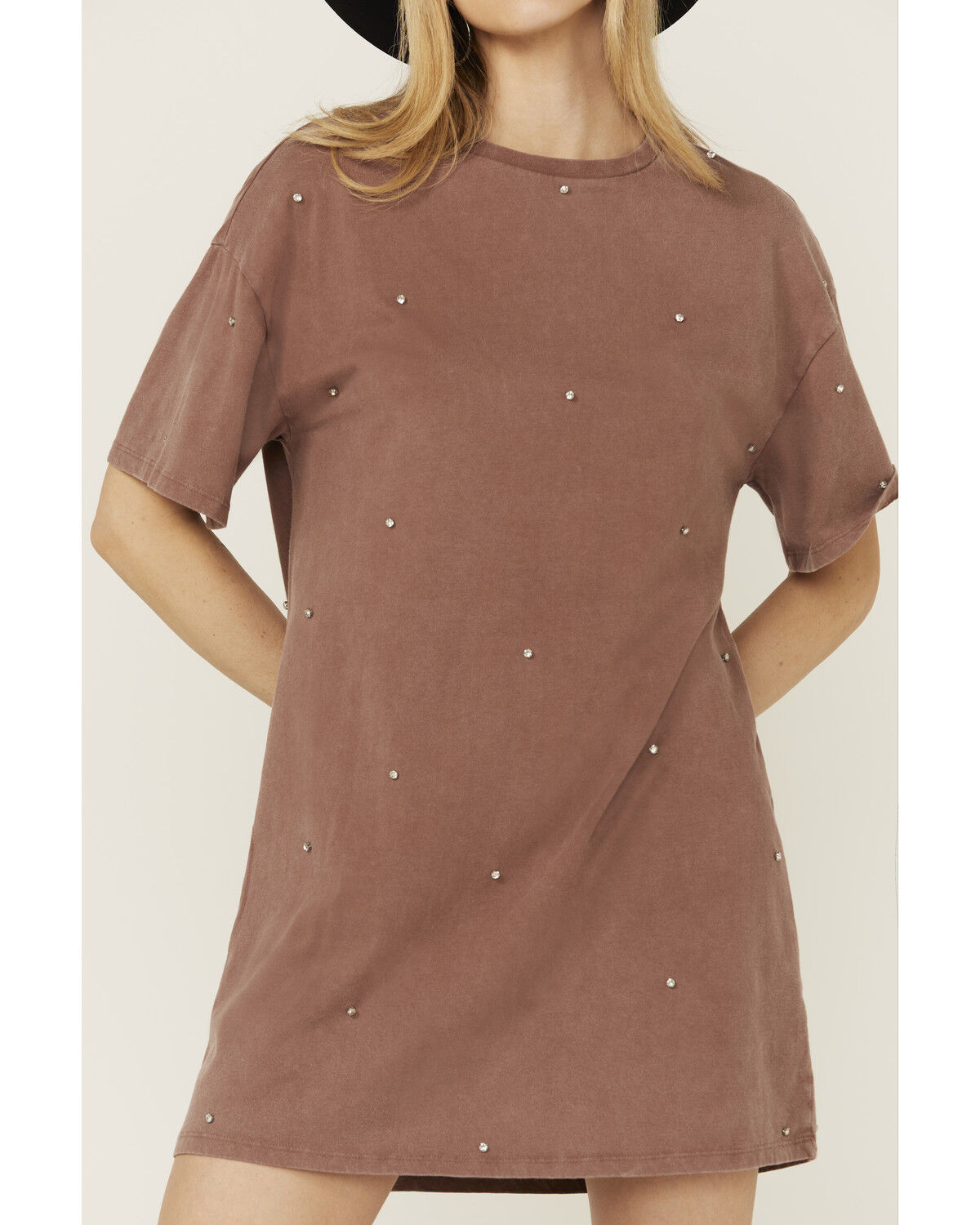 Image #3 - Rock & Roll Denim Women's Rhinestone Short Sleeve T-Shirt Mini Dress, Brown, hi-res