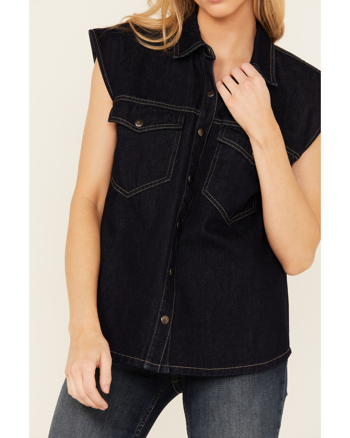 Image #3 - Flying Tomato Women's Dark Wash Denim Vest, Blue, hi-res
