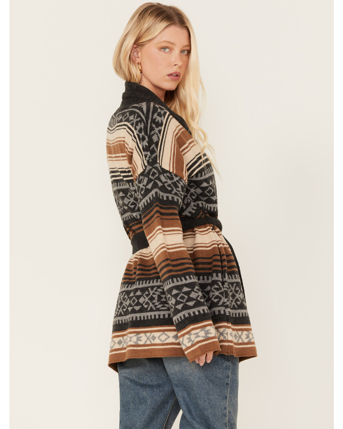 Image #4 - Stetson Women's Southwestern Print Knit Cardigan Sweater, Brown, hi-res
