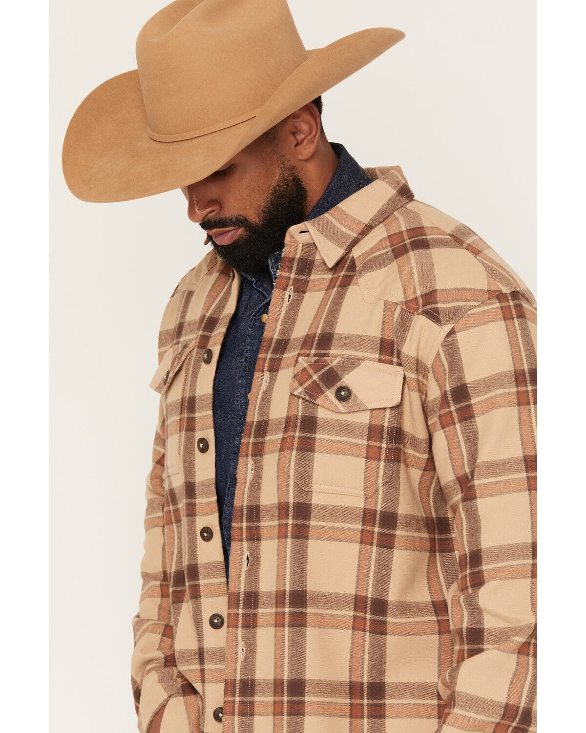 Image #2 - Cody James Men's Hombre Plaid Print Sherpa Lined Shirt Jacket, Tan, hi-res