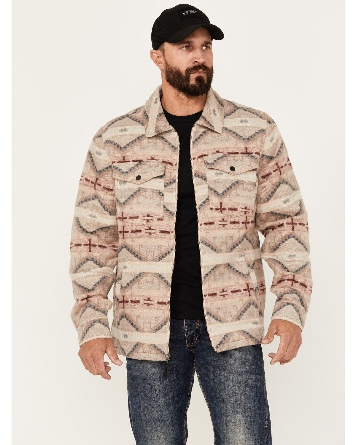 Image #1 - Rock & Roll Denim Men's Southwestern Zip Jacket, Tan, hi-res