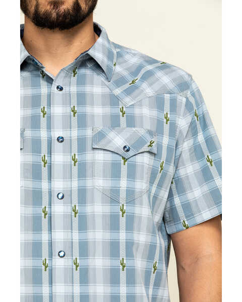 Image #4 - Moonshine Spirit Men's Cooler Cactus Plaid Short Sleeve Western Shirt , Blue, hi-res