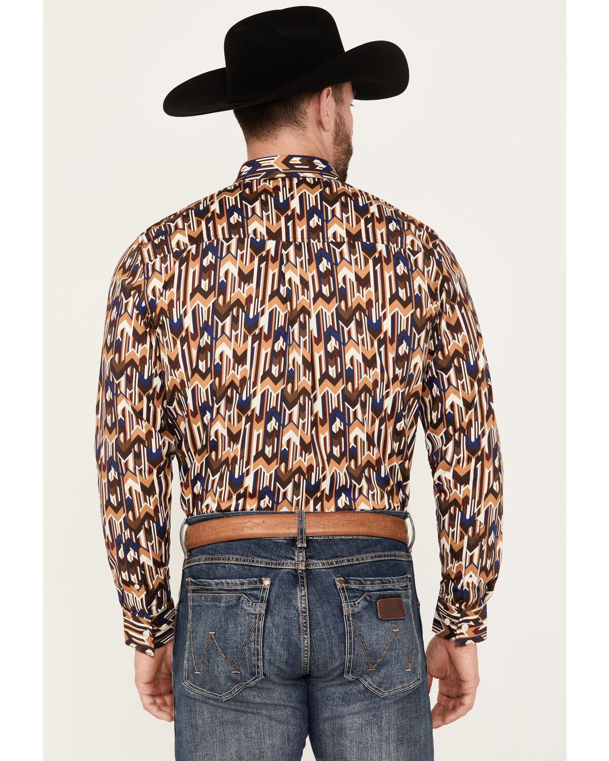 Image #4 - RANK 45® Men's Lockwood Geo Striped Print Long Sleeve Button-Down Stretch Western Shirt, Lt Brown, hi-res