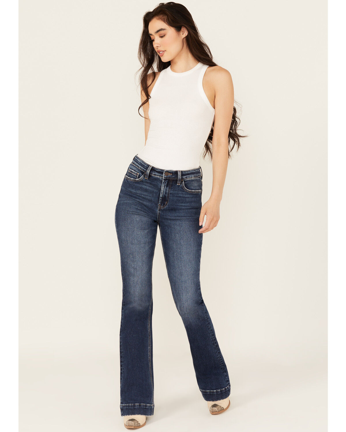 Image #1 - Vervet Women's Dark Wash High Rise Trouser Stretch Denim Jeans, Dark Wash, hi-res