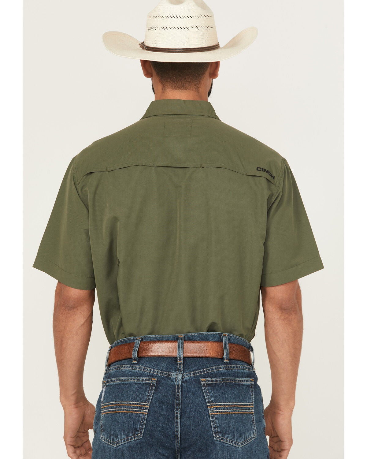 Image #4 - Cinch Men's Solid Short Sleeve Button-Down Performance Stretch Western Shirt, Green, hi-res