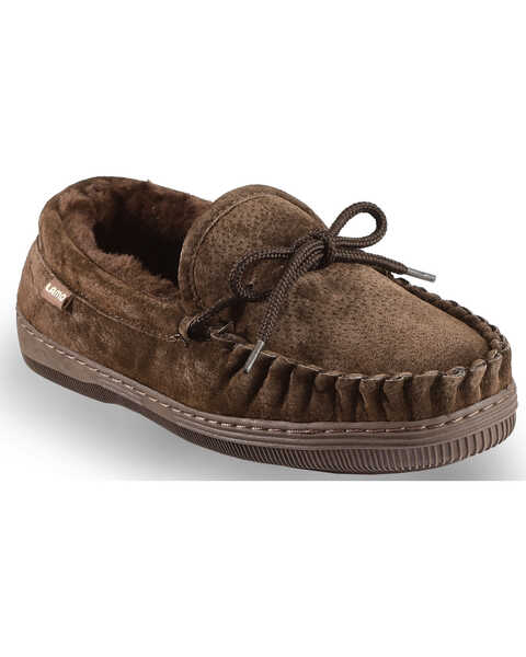 Lamo Women's Leather Moccasin Slippers, Chocolate, hi-res